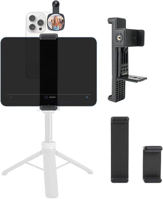 Metal Dual Device Tablet & Phone Holder Tripod Mount Adapter Set for Live Streaming and Teleprompter - Compatible with Tripods, Monopods, Selfie Sticks, Heads, Gimbals and Stabilizers