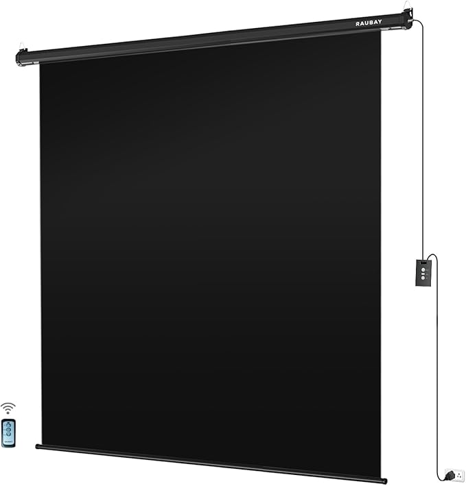RAUBAY Motorized Pull Down Black Screen Backdrop - 78.7" x 86.6" Collapsible Wall-Mount Background for Professional Video Production, Photography Studio, Video Conferencing and YouTube, TikTok Creator