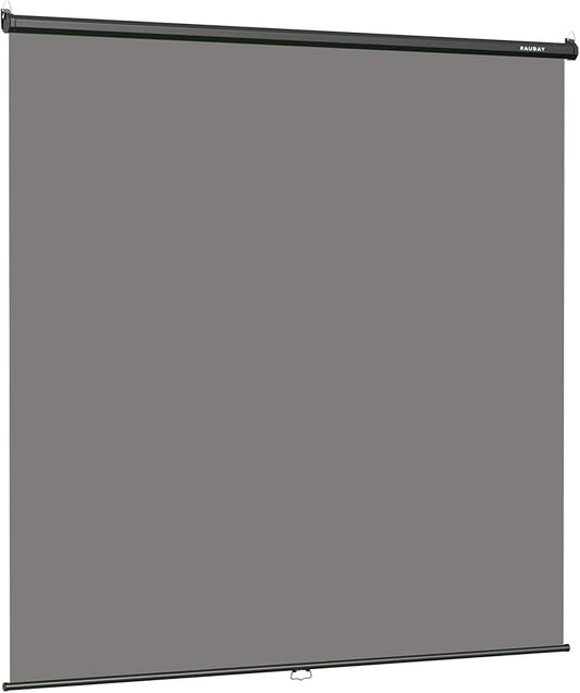 RAUBAY Retractable Pull Down Grey Screen Backdrop - 78.7" x 86.6" Collapsible Wall-Mount Background for Professional Video Production, Photography, TikTok and Video Conferencing