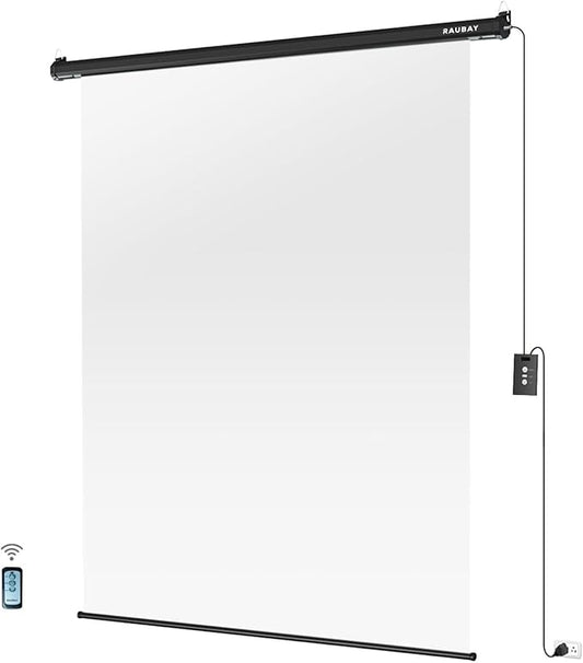 RAUBAY Motorized Pull Down White Screen Backdrop - 59.8" x 86.6" Collapsible Wall-Mount Background for Professional Video Production, Photography Studio, Video Conferencing and YouTube, TikTok Creator