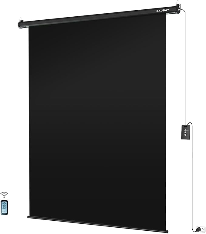 RAUBAY Motorized Pull Down Black Screen Backdrop - 59.8" x 86.6" Collapsible Wall-Mount Background for Professional Video Production, Photography Studio, Video Conferencing and YouTube, TikTok Creator
