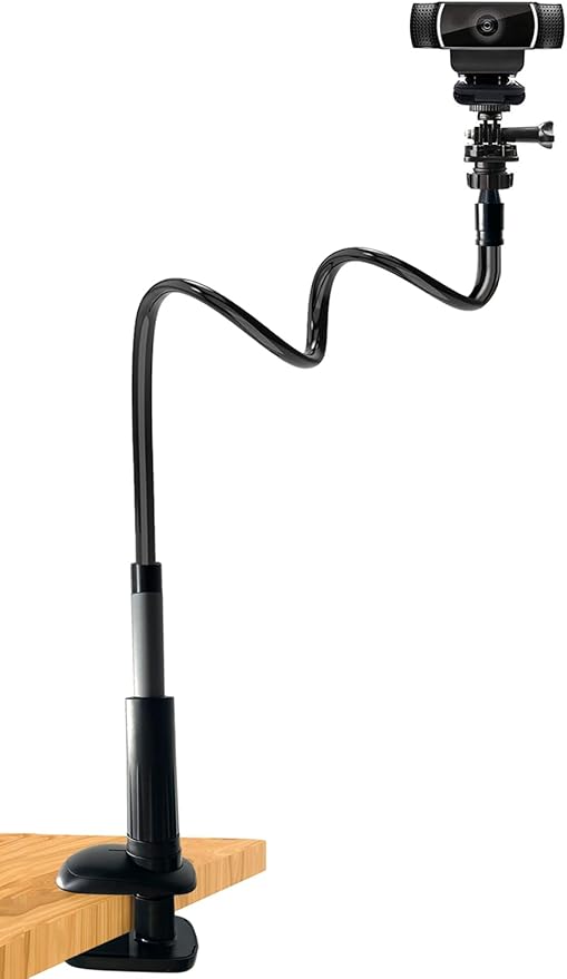 30 Inch Webcam Stand Camera Mount, Upgraded Thick Base Flexible Gooseneck Camera Stand Desk Webcam Mount Clamp for Logitech Webcams C930e C930 C920 C922x C922 Brio 4K C925e C615, Gopro Hero 8 7 6 5 4