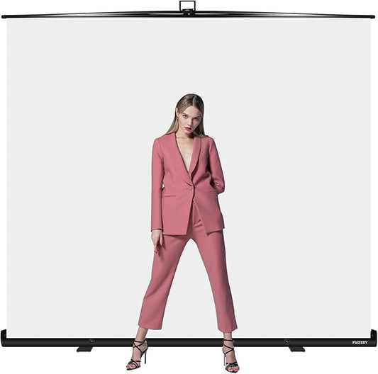 FUDESY 78.7 x 93in Large Collapsible White Backdrop Screen, Portable Retractable Pull Up Panel Wrinkle-Resistant Photo Background for Streaming, Video Conference, Photographic Studio