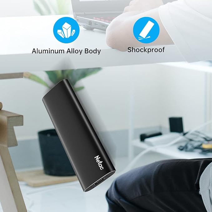 Netac 2TB Portable SSD USB 3.2 Gen 2 (10 Gbps, Type-C) External Solid State Drive Backup Slim Portable Drive for File Storage/Business Travel Essential, Rapid Read & Write Low Noise, Zslim