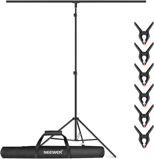 NEEWER T-Shaped Background Backdrop Support Stand Kit, 8.5ft/2.6m Tall Adjustable Tripod Stand and 5ft/1.5m Wide Crossbars with 6 Spring Clamps and 1 Carrying Bag for Studio Photo Video Photography