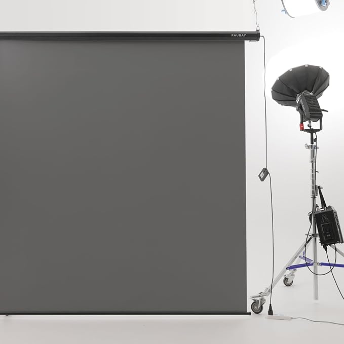 RAUBAY Motorized Pull Down Grey Screen Backdrop - 78.7" x 86.6" Collapsible Wall-Mount Background for Professional Video Production, Photography Studio, Video Conferencing and YouTube, TikTok Creator
