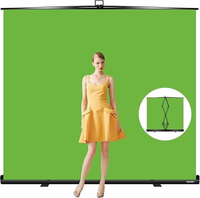 FUDESY 78.7 x 93in Extra Wide Large Collapsible Green Screen Chroma Key Panel, Portable Retractable Wrinkle Resistant Green Backdrop for Streaming, Tiktok, Auto-Locking Frame, Aluminum Hard Case