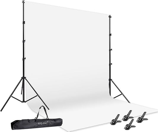 Photo Video Studio 12 x10ft 100% Muslin White Backdrop with 10 x 8.5ft Stand Photography Background Support System Kit ,Clamp, Carry Bag