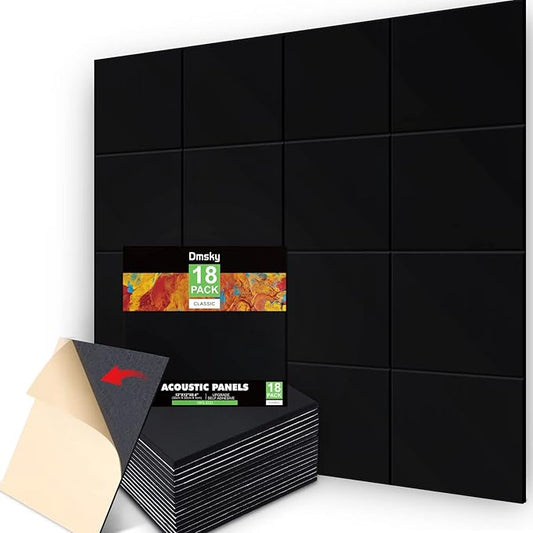 18 Pack Black Acoustic Panels 12"X12"X 0.4"Sound Absorbing Panel Wall Decoration Soundproof Wall Panels High-Density Sound Deadening Panels Acoustic Treatment Panel for Home Studio