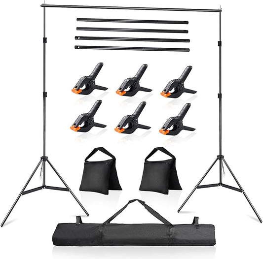 Photo Video Studio 10x7Ft (WxH) Adjustable Background Stand Backdrop Support System Kit with Carry Bag