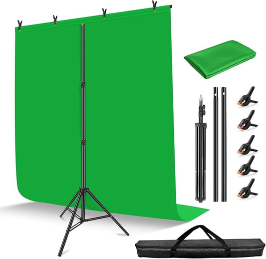 HEMMOTOP 7x5 ft(HxW) Green Screen Stand Kit, 6.5x5 ft Green Screen Backdrop with Stand for Streaming, Gaming, Zoom, Portable Greenscreen Background Kit with Clips & Carrying Case