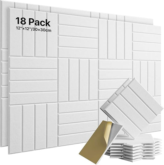 18 Pack Sound Proof Foam Panels for Walls, Self-Adhesive Acoustic Panels Sound Absorbing, 12" X 12" X 0.4" High Density Soundproof Wall Panels Tiles for Door, Ceiling, Home Office
