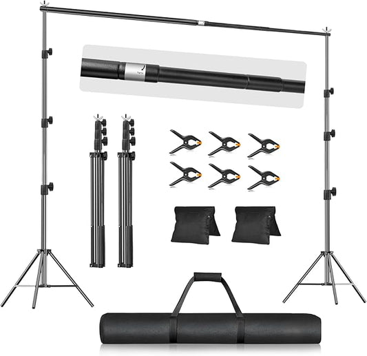 EMART 10x10FT Backdrop Stand, Photo Studio Back Drop Adjustable Stand with 6 Backdrop Clamps,2 Sandbags and Carry Bag,Heavy Duty Background Support System Kit for Photography,Parties,Wedding,Video