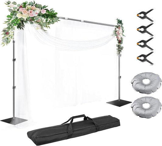 EMART Backdrop Stand, 10x10ft Width Adjustable Photography Background Support Poles with Heavy Duty Flat Base, Photo Metal Steel Pipe and Drape Frame Kit for Parties Birthday Wedding - Black
