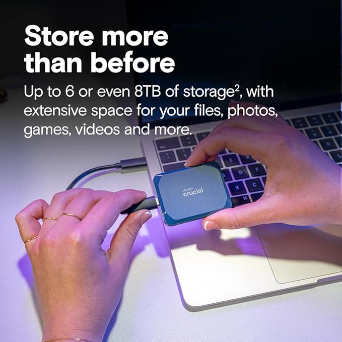 Crucial X10 6TB Portable SSD, Up to 2,100MB/s, USB 3.2 USB-C, External Solid State Drive, Compatible with Windows, Mac & Android, Durable Storage for Games, Photos & Files, Blue - CT6000X10SSD9-02