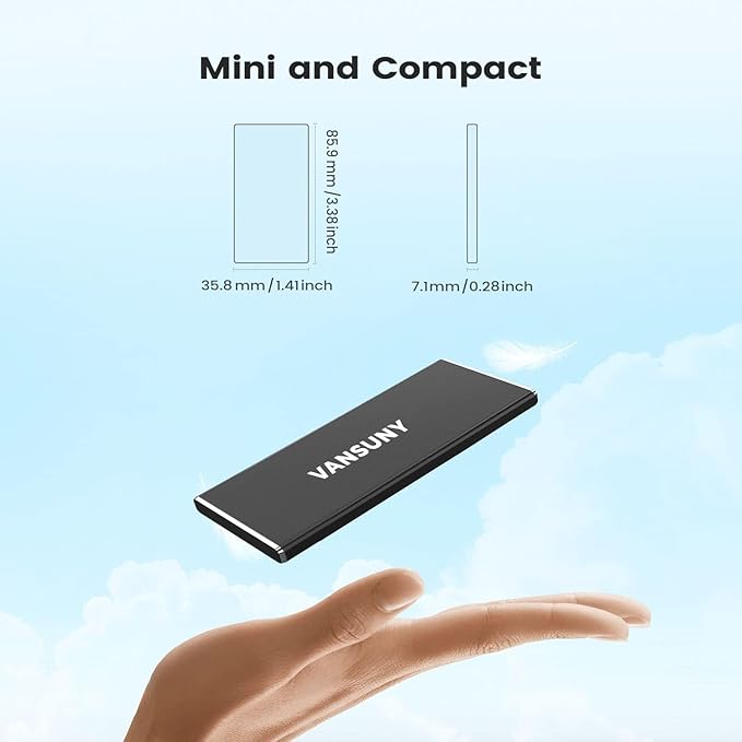 Vansuny 2TB Portable External SSD, USB 3.1 Gen2 Up to 500MB/s Solid State Drive, Metal USB C Mini Portable External Hard Drive for PC, Laptop, Phones and More