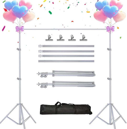 iMounTEK Backdrop Stand Photo Video Studio, 10Ft Wide Adjustable Backdrop Stand, Background Support System Kit with Clamps Carry Bag for Photography/Wedding/Party Decoration(Silver)