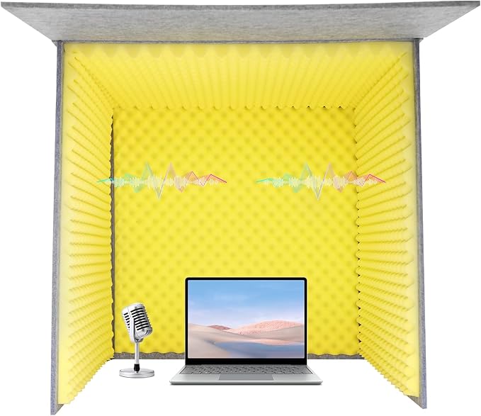 Desktop Soundproof Cover, Portable Vocal Recording Booth Isolation Booth Small Music Recording Studio Vocal Sound Absorbing Shield Sound Proof Foam Panels for Offices,Home,Recording Studios (Yellow)