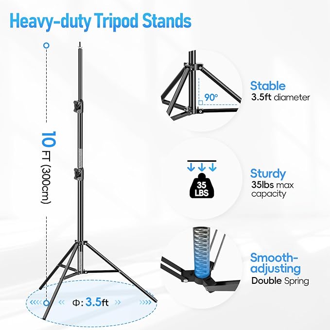 EMART Back Drop Adjustable Stand, 10x20 Backdrop Stand Heavy Duty Photography Background Support System Kit with 300° Angle Rotatable Connector and 8 Spring Clamps for Parties, Wedding, Photo Studio