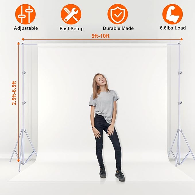 iMounTEK Backdrop Stand Photo Video Studio, 10Ft Wide Adjustable Backdrop Stand, Background Support System Kit with Clamps Carry Bag for Photography/Wedding/Party Decoration(Silver)