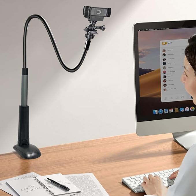 30 Inch Webcam Stand Camera Mount, Upgraded Thick Base Flexible Gooseneck Camera Stand Desk Webcam Mount Clamp for Logitech Webcams C930e C930 C920 C922x C922 Brio 4K C925e C615, Gopro Hero 8 7 6 5 4
