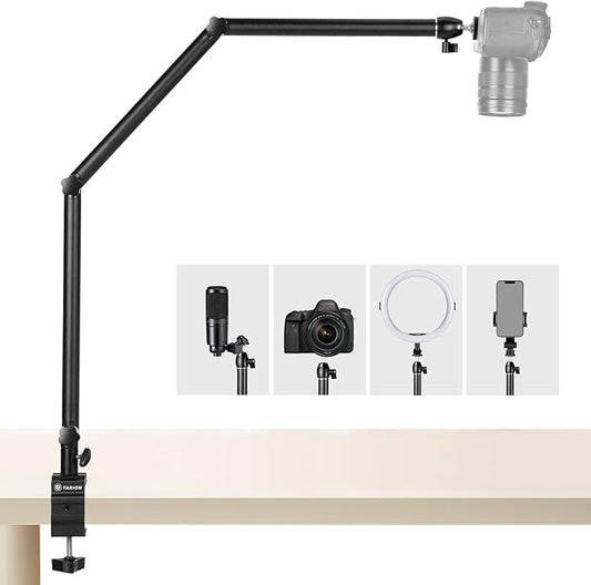 TARION Camera Desk Mount Stand - Articulating Arm, Flexible Overhead Mount, Adjustable Heavy Duty Tabletop DSLR Arm Boom for Flat Photography, Videography, Filming, Live Streaming TKB01