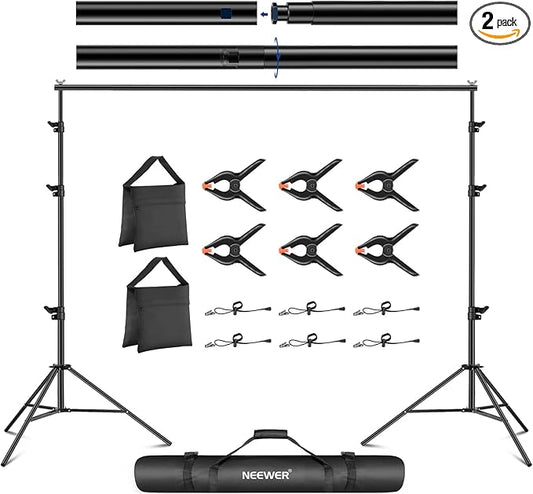 NEEWER 8.5x10ft Adjustable Backdrop Stand Kit, Photography Background Support System with 4 Crossbars, 6 Spring Clamps, 6 Backdrop Clips, 2 Sandbags, and Carrying Bag for Photo Video Party Ceremony