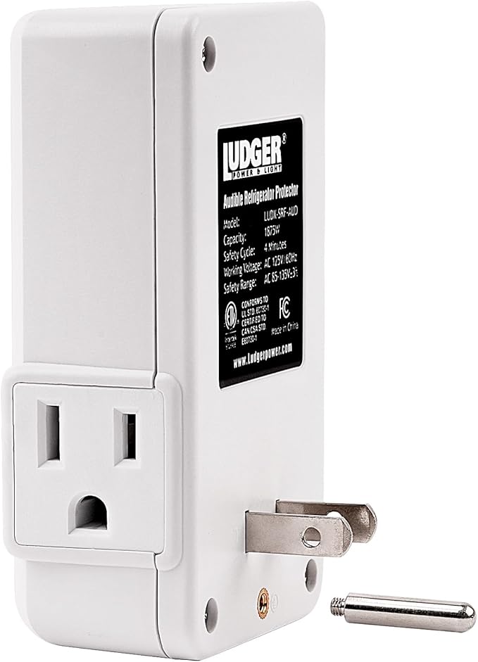 Ludger Power Surge Protector for Appliances (LUDX-SRF-AUD), ETL Certified, Appliance Surge Protector Refrigerator 90 Degrees, Connects to All Types of AC, Unique Side Socket, Audible Alarm