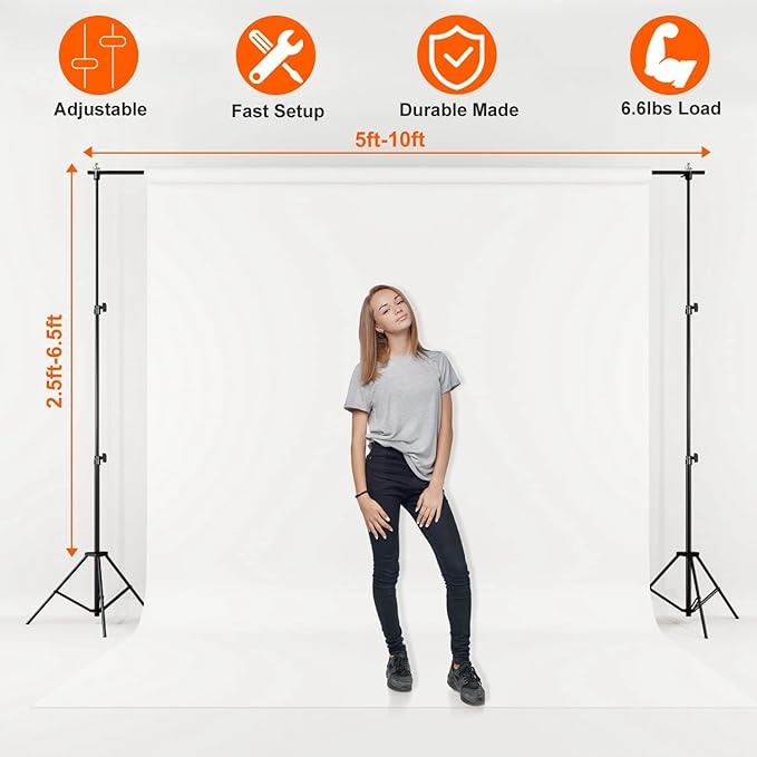 iMounTEK Backdrop Stand Photo Video Studio, 10Ft Wide Adjustable Backdrop Stand, Background Support System Kit with Clamps Carry Bag for Photography/Wedding/Party Decoration