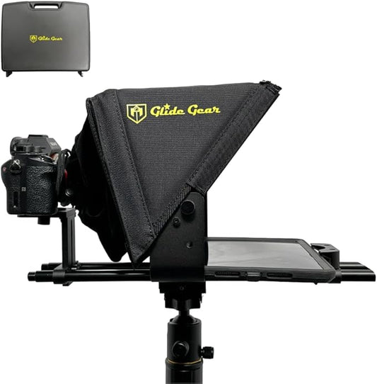 Glide Gear TMP 500 Teleprompter – DSLR, Tablet, Smartphone – 12" Glass, 15mm Rails, Hard Case, No Assembly