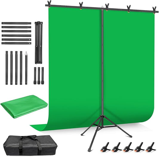 HEMMOTOP Green Screen Backdrop Kit, 8x6.8ft Wider Green Screen with Stand, Portable Chromakey Greenscreen Background with Stand, Spring Clamps, Carrying Case for Zoom, Streaming, Video
