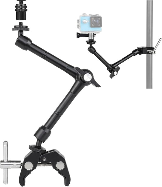 UTEBIT 11" Magic Arm Clamp Mount Kit, 360° Ball Heads with ARRI 1/4" & 3/8" Thread Screw, Camera Mount Adjustable Friction Arm w Super Clamp for DSLRs, Camera Cage, Monitor, LED Light, Action Camera