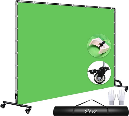 7x10ft Green Screen Backdrop with Stand,Movable Backdrop Stand with Wheels Greenscreen Background for Streaming,Studio Video Recording,Zoom Meeting,Party