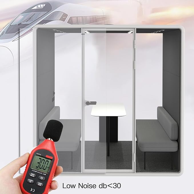 Soundproof Office Pod Booth, Quiet Meeting Pod with Acoustic Panels, Sound Proof Room with Desk, Portable Removable Working Booth for Private Phone Calling, Study, 4 People L Size H92in W91in D70in