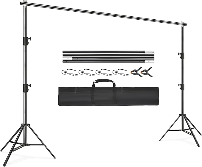 VEVOR 11.5 x 9.6 ft Heavy Duty Backdrop Stand, Height Adjustable Photography Backdrop Stand, Background Support System with 6 Clamps and A Carry Bag, for Party, Wedding, Display, Photo