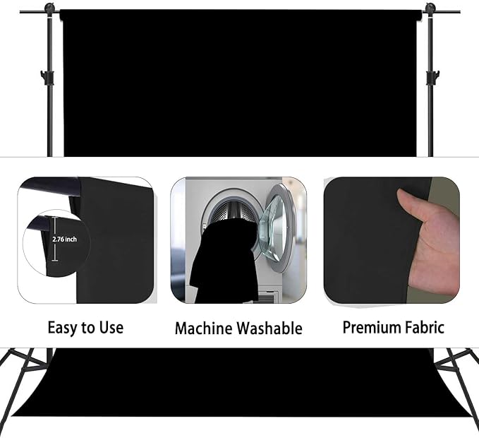 Black Photo Backdrop for Photoshoot, Black Photography Backdrop for Portraits, Fabric Background for Product Photography and Video Creation 8FTx10FT