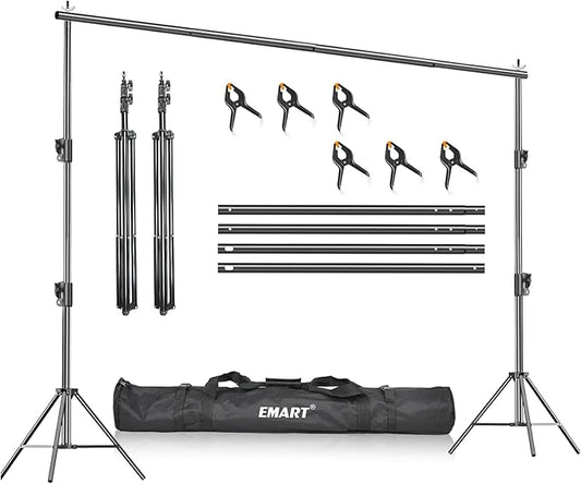 EMART Heavy Duty Backdrop Stand, 10 x 10ft Adjustable Photo Background Support System Kit with Carry Bag for Photography