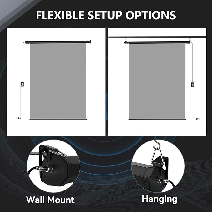 RAUBAY Motorized Pull Down Grey Screen Backdrop - 59.8" x 86.6" Collapsible Wall-Mount Background for Professional Video Production, Photography Studio, Video Conferencing and YouTube, TikTok Creator