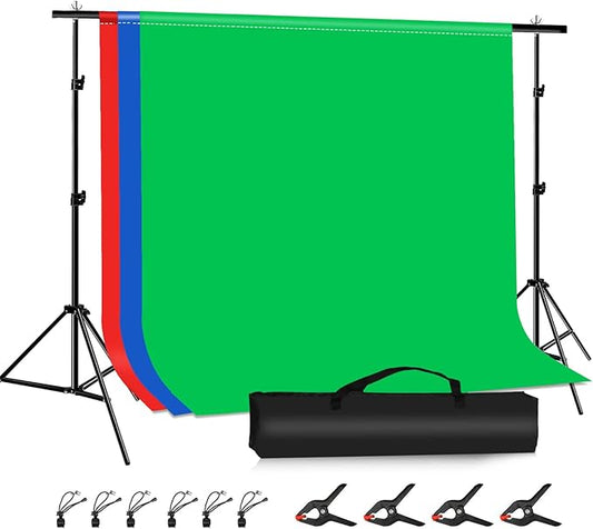 PULUZ Blue Green Red Screen Backdrop Kit with Tripod Stand, 6.5x6.5ft Green Screen Stand for Content Creation and Virtual Backgrounds, Blue Red Photo Background with Backdrop Stand for Photography