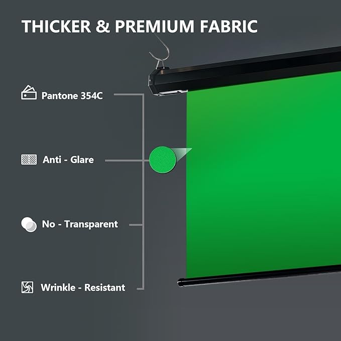 RAUBAY Motorized Pull Down Green Screen - 59.8" x 86.6" Collapsible Wall-Mount Background for Professional Video Production, Chroma Key Backdrop for YouTube, TikTok, Streaming, Video Conferencing