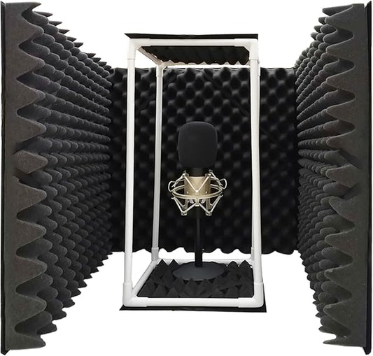 TroyStudio Large Microphone Isolation Shield, Foldable Vocal Booth Reflection Filter, 2 Inches Thick Acoustic Foam Panel Music Sing Podcast Recording Studio Adjustable Sound Box for Desk & Laptop