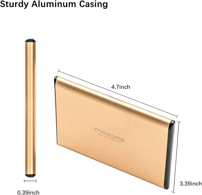Maxone 500GB Ultra Slim Portable External Hard Drive HDD USB 3.0 Compatible with PC, Laptop - Gold