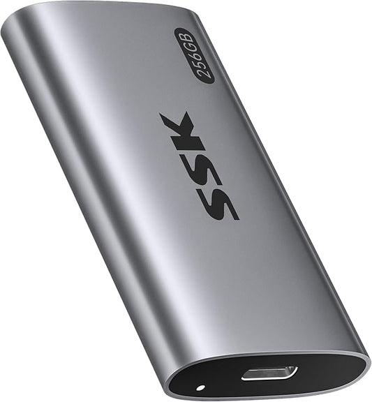 SSK 256GB SSD External Hard Drive, Portable SSD Up to 550MB/s Fast Solid State Drives, External Drive USB 3.2 Gen2 for iPhone 15/Pro, Windows, Mac, Android with LED Light, Trim, Smart Supported