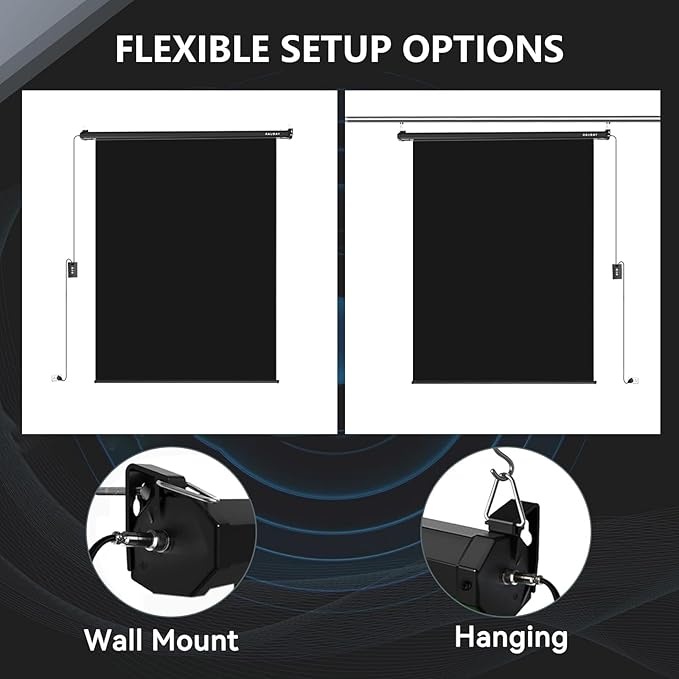 RAUBAY Motorized Pull Down Black Screen Backdrop - 59.8" x 86.6" Collapsible Wall-Mount Background for Professional Video Production, Photography Studio, Video Conferencing and YouTube, TikTok Creator