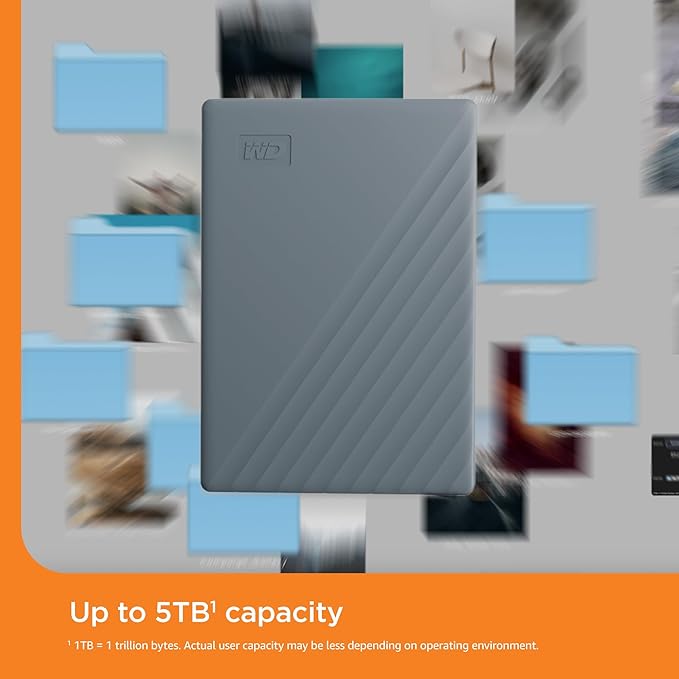 WD 2TB My Passport Portable Hard Drive, Works with USB-C and USB-A, Windows PC, Mac, Chromebook, Gaming Consoles, and Mobile Devices, Backup Software and Password Protection - WDBWML0020BGY-WESN