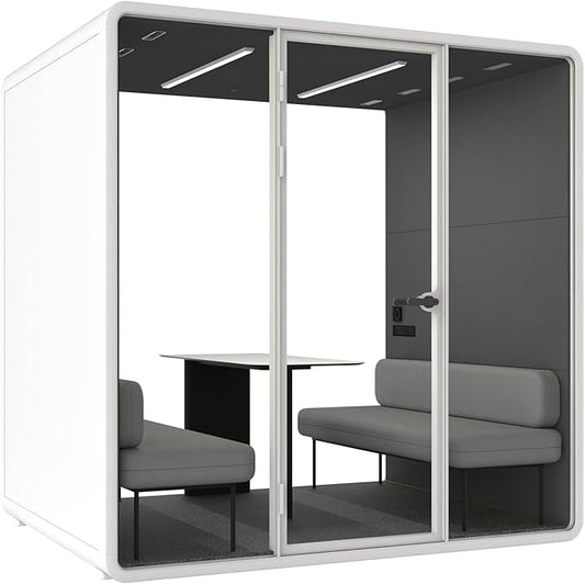 Soundproof Office Pod Booth, Quiet Meeting Pod with Acoustic Panels, Sound Proof Room with Desk, Portable Removable Working Booth for Private Phone Calling, Study, 4 People L Size H92in W91in D70in