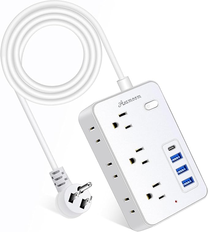 15 FT Extension Cord with Multiple Outlets, Asamoom 15 ft Surge Protector Power Strip with 6 Outlets with 4 USB Ports(1 USB C)，Flat Plug with Long Cord 1700 Joules Protection for Home Office White