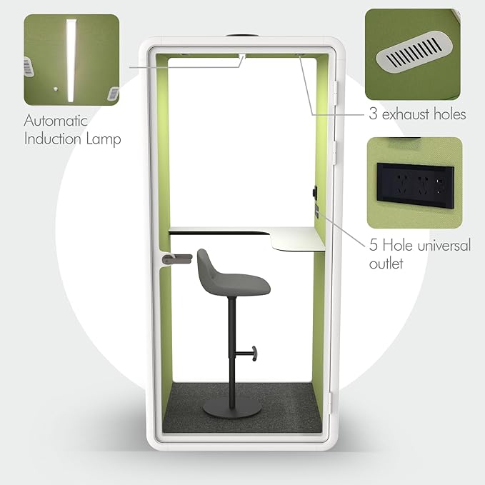 Quiet Meeting Pod with Acoustic Panels, Office Soundproof Room with Furniture, Portable Removable Working Booth for Private Phone Calling, Study, Individual Seater Personal Office H92in W43in D40in