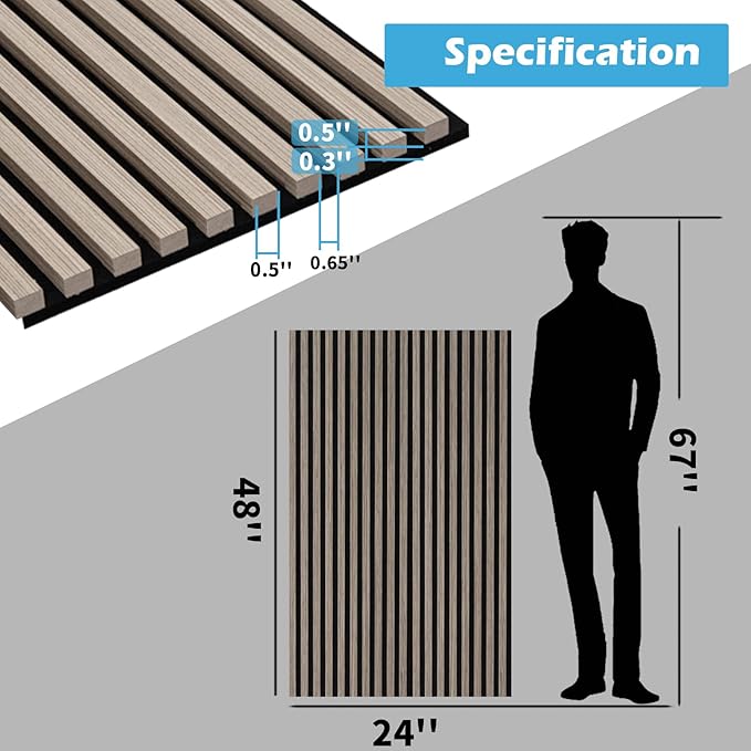 Art3d 2-Pack 48" x 24" Acoustic Wood Panels for Wall, Soundproof Wood Slat Panel for Wall and Ceiling, 3D Fluted Sound Absorbing Paneling for Interior Wall Decor, Living Room, Bedroom - Oak