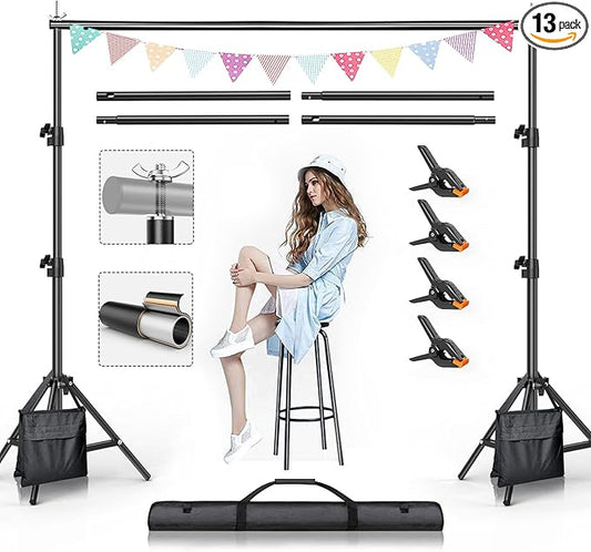 BEIYANG Backdrop Stand, 7.5 FT x 10 FT Adjustable Photography Background Support System Kit with Carrying Bag for Photo Video Studio